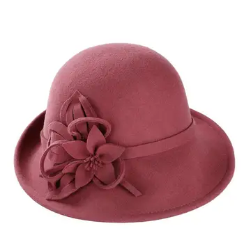 Kadın Kış Avustralya Yün Vintage Çiçek Bayan Fötr Şapkaları Aldık Kadınlar İçin Şapkalar Moda Fransız Melon Şapka Fötr Şapka Yün Şapka Keçe