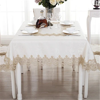 Avrupa Tarzı Düğün Masa Örtüsü Dikdörtgen Masa İçin Çiçek Beyaz Pastoral Masa Örtüsü Kumaş Dantel İşlemeli Tableclothes