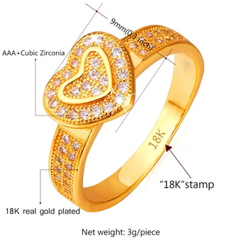 Kadın İçin sarı Altın Rengi Kalp Yüzük Romantik Hediye Moda Düğün Takı AAA Kübik Zirkon Nişan Yüzüğü R1167