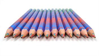 12PCS/Lot) Ahşap Kalem Gökkuşağı Jumbo Çocuklar Grafiti Kalem için Kalem 4 Karışık Renk Kalem DİY Kırtasiye Renkli Kalem Çizim
