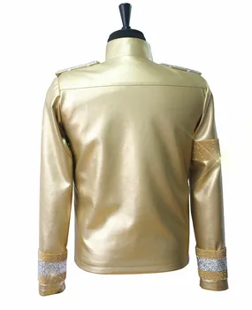 Deri Ceket Özel Yeni MJ Profesyonel Cosplay MİCHAEL JACKSON Kostüm Ritim Ceket Altın Köle Yapılmış Taslar