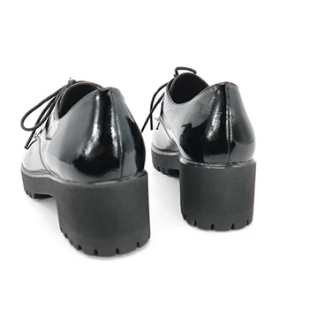 Hellenia elbise ayakkabı Bayan ofis moda PU Deri Pompa Siyah Siyah Patent kalın topuk Sonbahar ve İlkbahar burun Ayakkabı yuvarlak