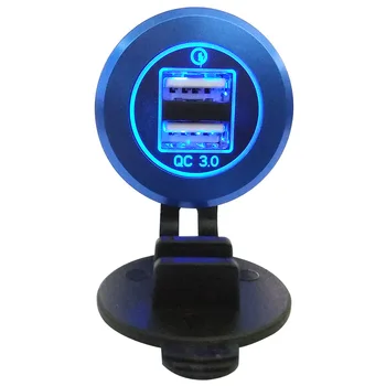 Mobil Cihaz için DİY Hızlı Araç Şarj cihazı Hızlı Şarj Adaptörü Çift USB 3.0 Port destekler veya 7075 Havacılık Alüminyum Kabuk Mavi Işık