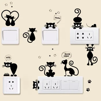 DİY Siyah Karikatür Kedi çok Amaçlı Duvar Sticker Anahtarı Çıkartma Oturma Odası Çocuk Kreş Ev Dekoratif Etiket Düzeni