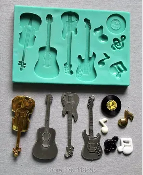 Kek dekorasyon pişirme araçları gitar elektro gitar keman notası çikolata fandont kalıp silikon Akustik