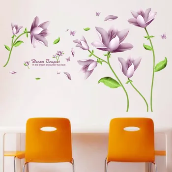 Duvarda mor çiçek Oturma Odası Yatak Odası Ev Dekorasyon duvar çıkartmaları