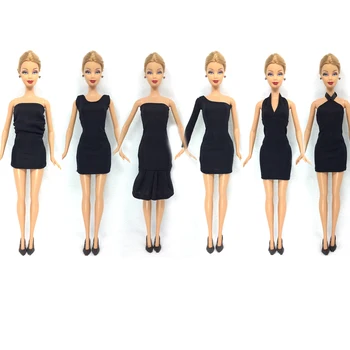 NK 12 Öğe 6 6 Siyah Elbise, Siyah Topuklu Çocuk Barbie Bebek İçin en İyi Hediye İçin Moda Kıyafetler el Yapımı Bebek Kıyafeti+=