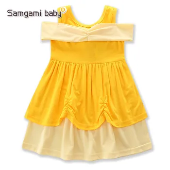 1 SAMGAMİ BEBEK Kız Elbise Yaz Sarı Kolsuz Pamuk Parti Elbise Çocuk Giyim Kız Çocuk Prenses Elbise boyutu-i b} dır