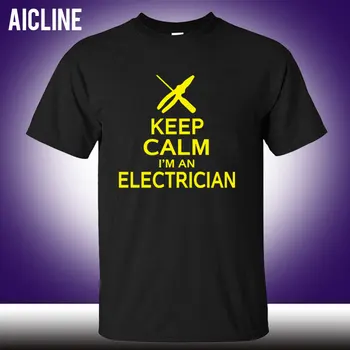 Sakin ol Elektrikçi T Shirt Yapımı Komik Bir Mektup Üst Tee Yaz Kısa Moda Erkek T Shirt Baskılı ediyorum