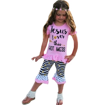 SOSOCOER Çocuk elbise Yaz Pembe Kalp Harf T-Shirt+Polka Dot Çizgili Pantolon 2017 2 adet Kız Bebek Elbise Kıyafet Belirler