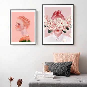 Oturma Odası için Tuval Baskılar İskandinav Dekorasyon Ev Posterler, Duvar Resim SANATI WANG Çiçek Kız Portre Yağlıboya Modern