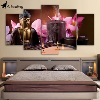 HD Oturma Odası Ev Dekorasyonu Ücretsiz Kargo ny 5 Parça Kanvas Sanat Buda Sanat Duvar Çerçevesi Spa Resim Duvara Resim baskısı-6774C