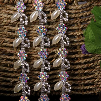 1 Yard 0.9144 m Gümüş yaprak AB Taklidi Zinciri Süsler El Sanatları Dikiş Kostüm Aplike Düğün Dekorasyon Şeklinde