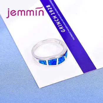 Kadınlar Düğün Nişan için Jemmin 925 Gümüş Mavi Ateş Opal Yüzük Deyimi Yıldönümü Mücevher Yüzük Söz