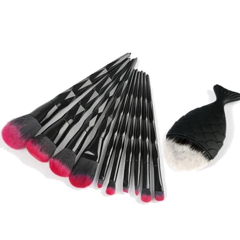 10/11pcs Siyah Elmas Makyaj Fırça Setleri Kitleri Gökkuşağı Sentetik Saç göz Farı Vakfı Kozmetik Toz Fırçası Aracı makyaj
