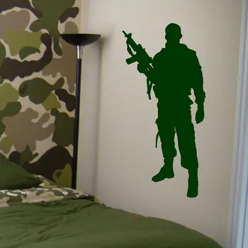 Askeri Serisi Cool Adam Siluet Çıkartmalar Vinil Duvar Çıkartması Ordu Asker Çocuklar Oda Süslemeleri Sanat Etiket Poster S055 Çıkarılabilir