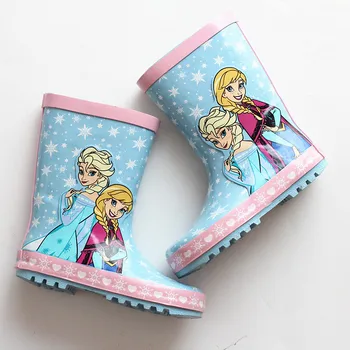Kız bebek için 2017 yeni varış Elsa yağmur önyükleme çizgi film karakteri gökyüzü mavi pembe kauçuk su geçirmez kar ayakkabıları yağmur çizmeleri çocuklar