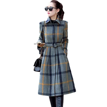 Moda Klasik ESKİ Stil Kış Ekose Trençkot Tek Kuşaklı Kadın 3XL için Uzun Kollu Palto kruvaze Sonbahar-Artı XH942 Boyutu