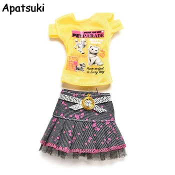 Barbie için 1Set Rahat Bebek Kıyafetleri Sarı Kısa Kollu T-shirt + Tutu Etek 1/6 BJD Bebek Aksesuar Çocuk Oyuncak Bebek için Kıyafet