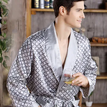Erkek Yeni Gerçek Mens Lüks Bornoz Geometrik Elbiseler, V yaka Lmitation İpek XXXL 5 Renk Gecelikleri Pijama Tam Kol Örme