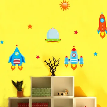Uzay Gemisi Roket UFO Uzaylı Çocuk Duvar Çıkartmaları Çocuk Odası Dekor Sanat Çıkartması