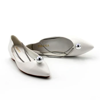 -Daireler Bayanlar Siyah Beyaz Ayakkabı ENMAYLA İlkbahar Yaz Rahat Kayma Sivri Burunlu Zincir Düz Ayakkabı Kadın Beyaz Ayakkabı Kadın Seksi