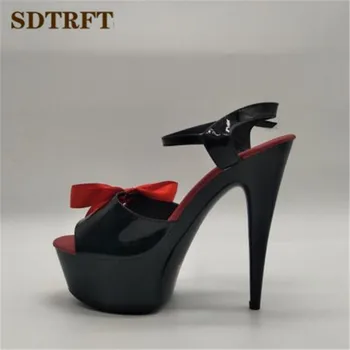 SDTRFT PLUS:35-45 46 YAZ ayakkabılar mujer Peep Toe kurdeleler 15cm ince topuklu platform seksi kadın düğün ayakkabı pompaları sandalet