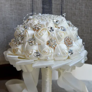 Düğün dekorasyon için yeni Krem Yapay Düğün Gelin Buketi Çiçek Köpük Topu Atmak Dayanıklı İpek Düğün Buket