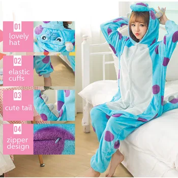 Canavar Sullivan Pijama Kadınlar Hayvanlar Kıyafetler Mavi İnek Anime Cosplay Kostüm Yetişkin Pazen Maskot Parçası Kış Sıcak Pijama Set