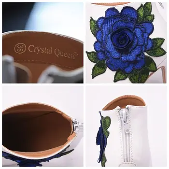Kristal Kraliçe Mavi Çiçek Dantel Bayan Parti Balo Ayakkabı Düğün Ayakkabı Elbise Kadın Ayakkabıları Gelin Bot