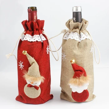 Ev Yemek Masası Parti Süsleri Noel Baba İçin 1 adet Şarap Şişesi Kapağı Çanta Noel Dekorasyon