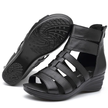 2018 yaz Moda rahat açık ayak taban hakiki deri yumuşak anne ayakkabı takozlar sandalet düz sandalet