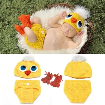 E&Bainel Tığ Ördek İki Parça Şapka Bebek Bezi Yeni Doğan Bebek Fotoğraf Sahne Örme Bebek Giyim Beanie Hayvan Kostüm Duş Seti