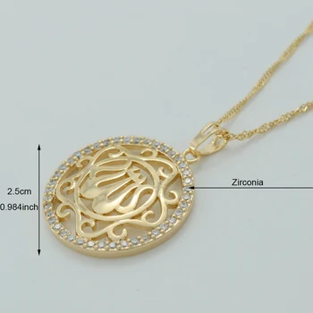 Kadınlar CZ için Anniyo Altın Renk Taşlı Allah Kolye Müslüman Ürünler Takı Kolye Arap Orta Doğu #016004