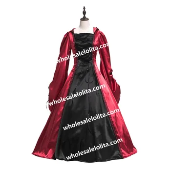 Artı Boyutu 2 Renk Gotik Prenses Hood Hood Uzun Saten Cosplay Parti Elbise Boyutu X'LER Kostümleri-3XL
