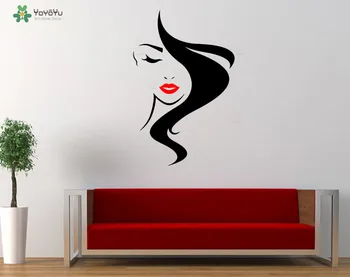 YOYOYU Kızlar Güzellik Salonu Saç kesimi Duvar Sticker Vinil Duvar Çıkartması Pencere Dekor Kadın Seksi Dudaklar Desen Sanat Araba Duvar HairstylSY500