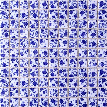 örgü destek banyo duvar zemin, mutfak sıçrama için seramik mavi ve beyaz porselen mozaik HMCM1037