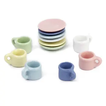 15'E adet Bebek Evi minyatür renkli Restoran malı porselen çay tabak tabak bardak
