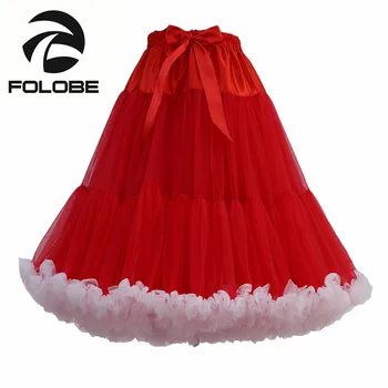 TT009 FOLOBE Kırmızı Diz boyu Tül Etek Vintage Tütü Etek Kadın Lolita Parti Balo Etek uzun tull de Mujer Saias Jupe