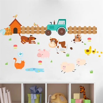 Için çalışkan çiftliği köpek kedi koyun inek duvar çıkartmaları çocuk odaları ev dekorasyonu karikatür hayvanlar duvar çıkartmaları sanat pvc duvar posterleri diy
