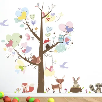 Yeni Varış Karikatür Baykuş Büyük Ağaçların Kalp Şeklinde Aşk Sincap Duvar Sticker Çocuk Bebek Odası Çocuk Odası Duvar Duvar Posterleri Bırakır