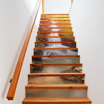 13 Parçalar/Ev Merdiven Dekorasyon Merdiven Duvar Sticker için Yaratıcı DİY 3D Merdiven Çıkartmaları Orman Şelale Desen Set