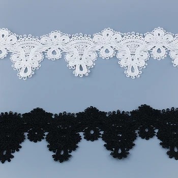 Misaya 2 metre Polyester nakış dantel döşeme kumaş Döşeme,DİY siyah/beyaz çiçek manuel düğün dantel sivri