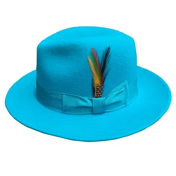 Klasik Mavi Klasik Erkek 's Yün İtalya'da Fötr Şapka Godfather Şapka - Tasarım Hissettim