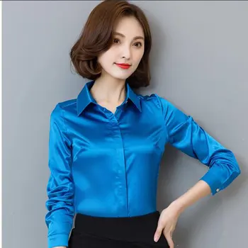 Bahar Kadın Moda Düz renk Hi-Lo Rayon Beyaz mavi Siyah AE2102 Gevşek 2017 Rahat uzun Kollu Artı boyutu Üst Bluz Gömlek