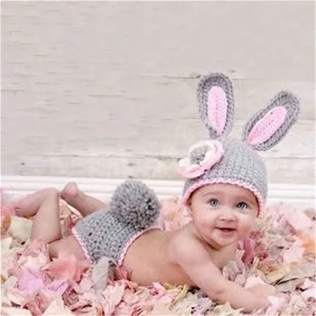 Yeni doğan Fotoğraf Sahne Fotoğraf Tavşan Kostümü Çocuk Şapka Bebek Fotoğrafı Sahne Fotoğrafı Bebek Şapkası 0-6M Aksesuar Örme