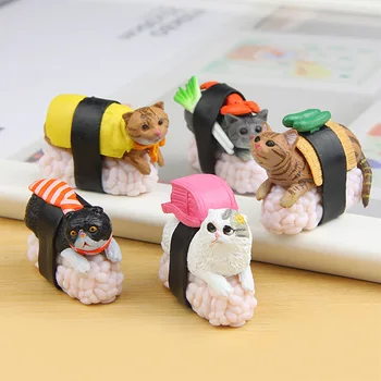 Kawaii Sushi Kedi Minyatür Heykelcik Bonsai Dekorasyon mini peri bahçe hayvan heykel reçine zanaat Ev Araba Süsü hediye