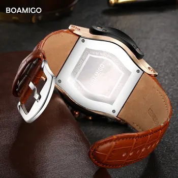Erkek BOAMİGO marka erkek kuvars saatler büyük kadran deri 2017 lüks otomobil hediye tarih saat relogio masculino kol saatleri