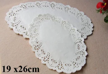 100pcs 19x26cm Romantik Beyaz Oval Desenli Pasta Tek Parti Sofra Kağıt Dantel bardak altlıkları
