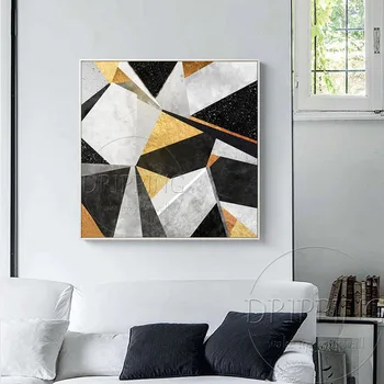 Oturma Odası için Tuval Geometrik Yağlıboya sanatçı El-boyalı Yüksek Kalite Modern Soyut İskandinav Geometrik Yağlıboya